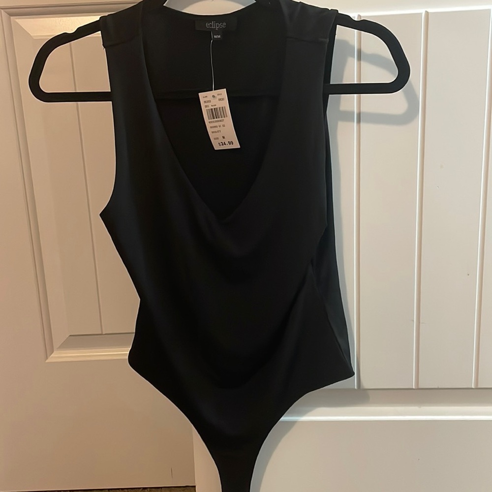 Medium one piece black V neck tank NWT Eclipse